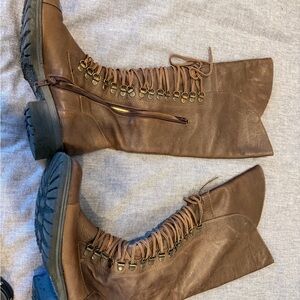 Brown Lace-Up Women's Mid-Calf Boots